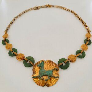 Vintage (1989) Jade & Sterling "Year of the Horse" Necklace